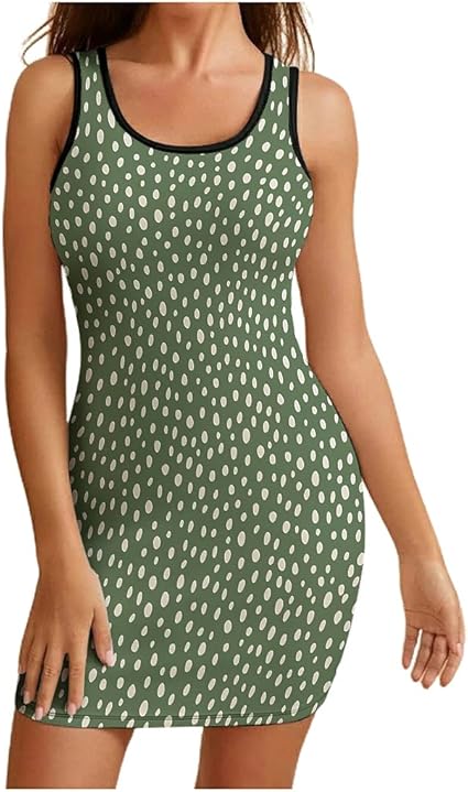 Women's Hawaiian Style Spots Sleeveless Dress Soft - Bodycon Hem Slip Dresses for Beach White X 