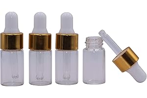 GLASSTORE 15Pcs Glass Essential Oil Dropper Bottles Clear Mini 1ml/2ml/3ml Perfume Dropping Bottle Cosmetic Sample Vials with Gold Cap and White Latex