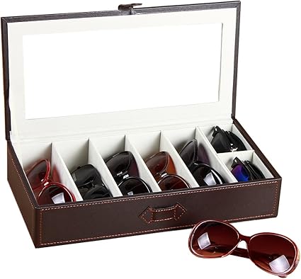 PUSU - Organizador de gafas de sol de piel con 7 ranuras ...