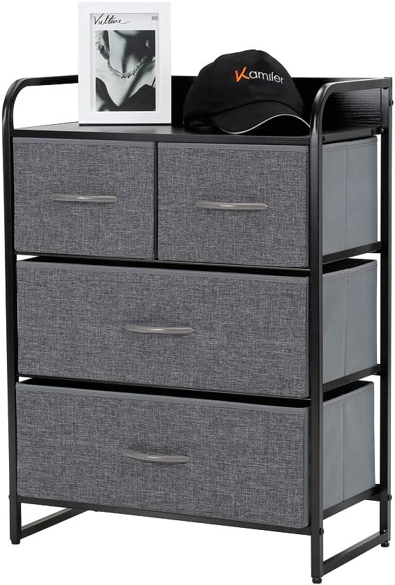 Kamiler 4-Drawer Dresser Storage, 3-Tier Organizer Tower Unit for Bedroom, Hallway, Entryway Closets - Sturdy Steel Frame, Wooden Top, Removable Fabric Bins: Home & Kitchen