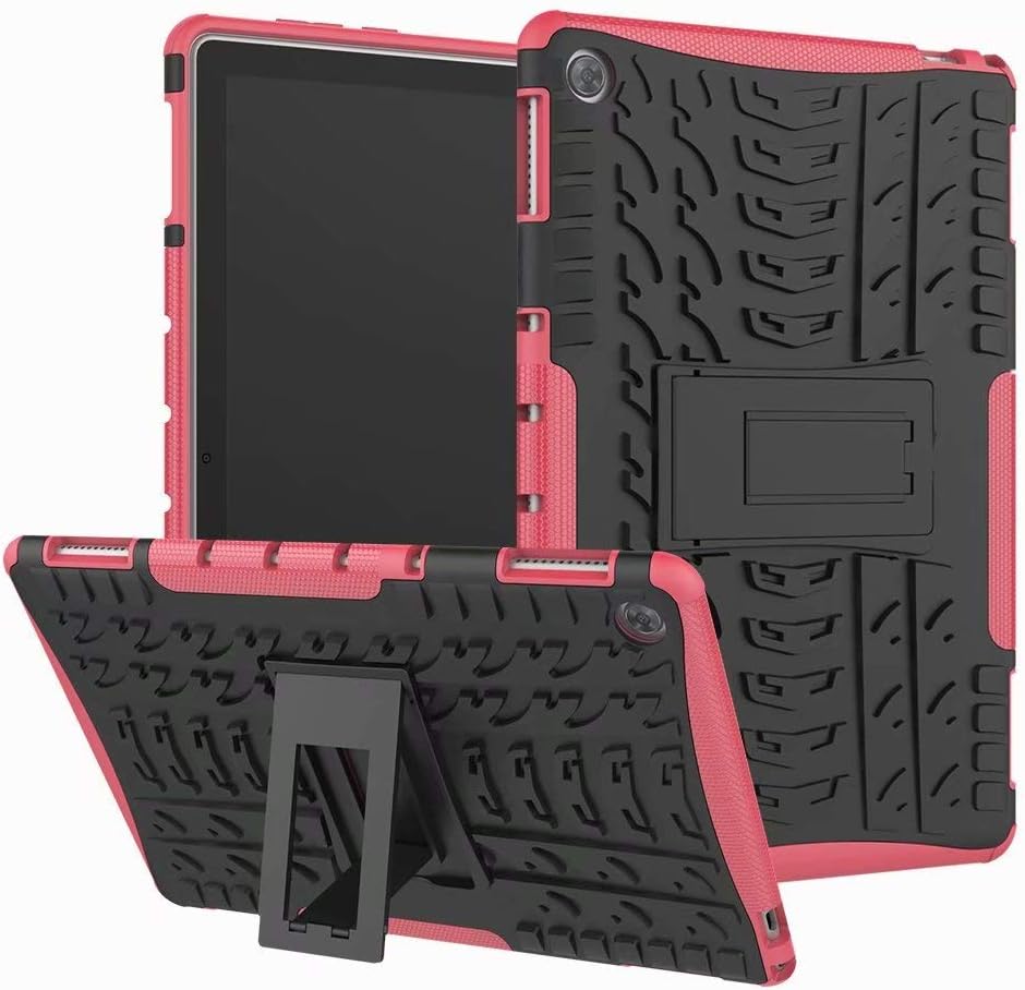 Lantier Hybrid Armor Shockproof Impact Protection Tough Hard Rugged Heavy Duty Combo Dual Layer Protective Case with Kickstand for Huawei MediaPad M5 Lite 10.1 inch 2018 Tablet Rose