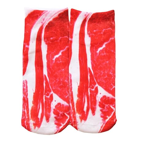 Amazing Streaky Pork Crew Socks Bright Red Cotton Ankle Socks for Women Men