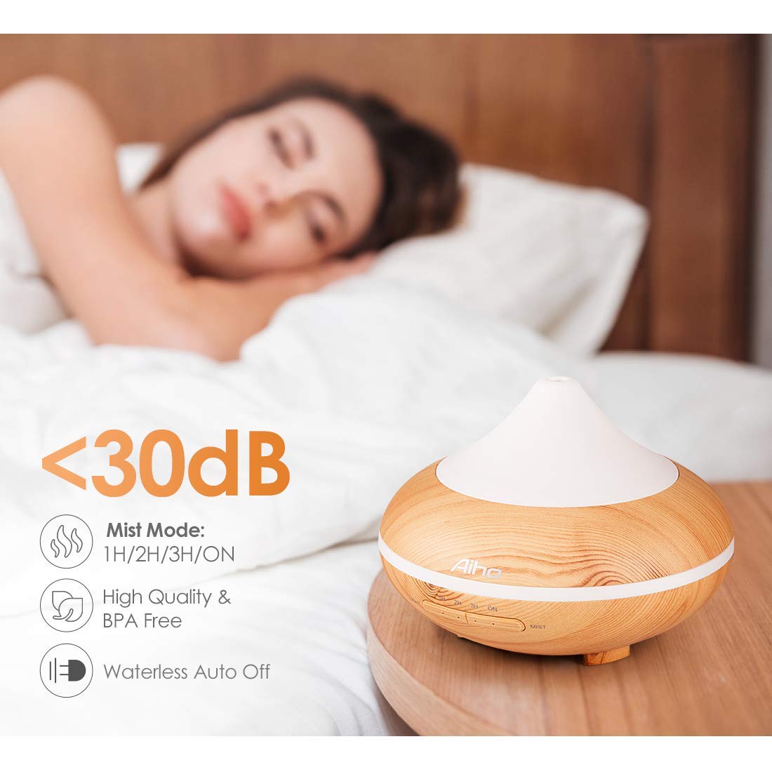 Difusor Aceites Esenciales Aiho 200ML 5-IN-1 Humidificador Ultrasónico Aromaterapia Silencio 7 color Luz Nocturna 4 Ajustes de Tiempo Para Hogar Oficina Dormitorio Baño Yoga Spa