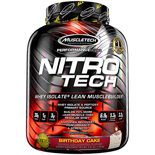 MuscleTech NitroTech Pure Whey Protein, 100% Whey Protein Powder, Whey Isolate and Whey Peptides, Birthday Cake, 4 Pound