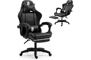 Gaming Chair with Footrest Ergonomic Computer Chair for Adult, Adjustable Headrest, Lumbar Pillow, Large Size Reclining Gamin