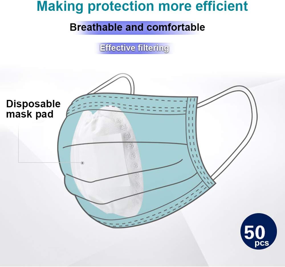 Face Gasket 50 pcs Non Woven Disposable Face Filter Másks Replacement, Activated Carbon Breathing Pad