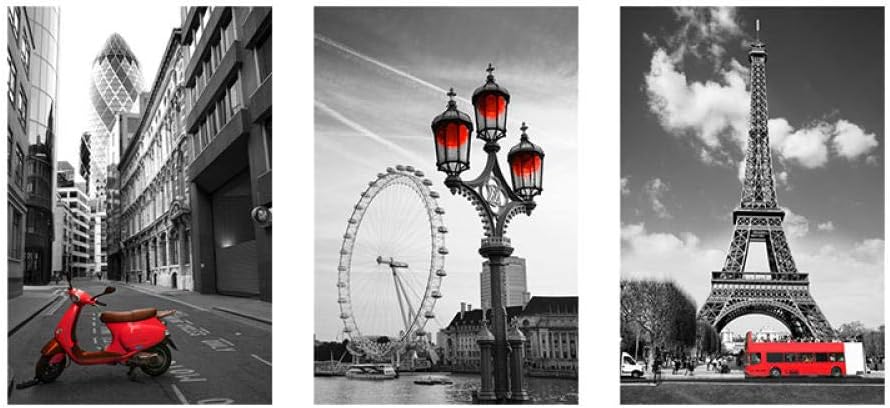 Pintura Paisaje Urbano Carteles E Impresiones Cuadros En La Pared Para La Sala De Estar 50x70cmx3 Sin Marco Torre Eiffel Ojo De Londres Lienzo De Arte En Blanco Y Negro Aplicacion De