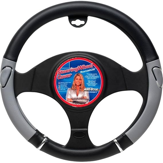 Steering Wheel Cover Black/Grey/Chrome Amazon.co.uk Car & Motorbike