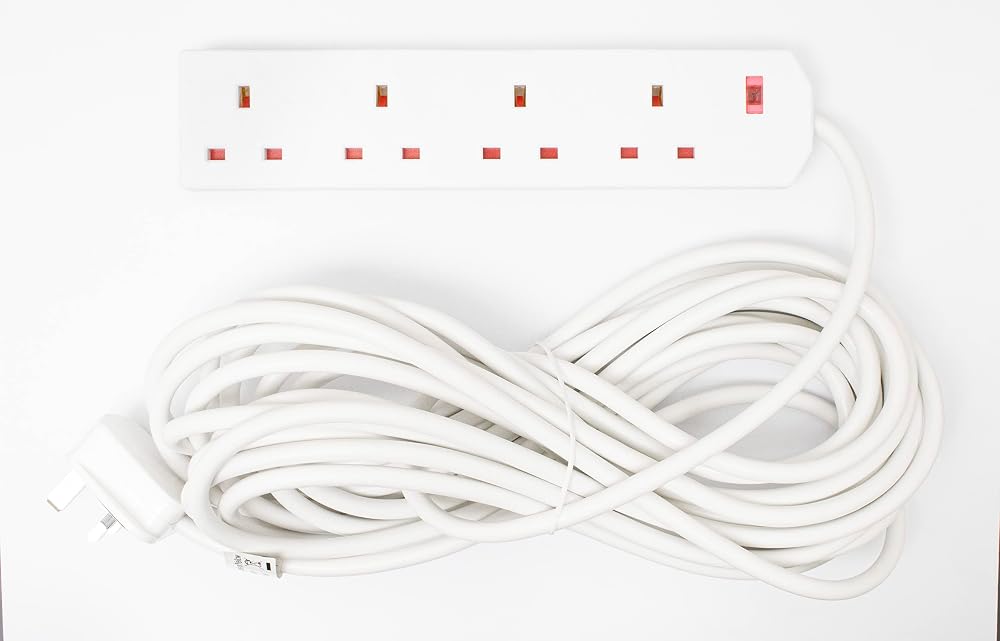 1ABOVE 4 Gang Extension Lead 10m White UK Plug BS1363 UKCA Certified