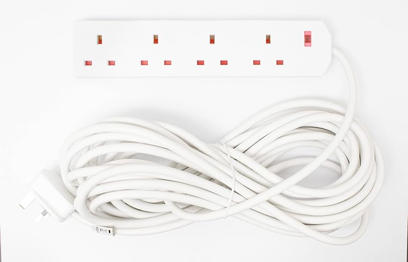 1ABOVE 4 Gang Extension Lead 10m White UK Plug BS1363 UKCA Certified