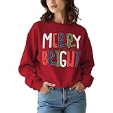 CM C&M WODRO Women Christmas Sweatshirt Merry and Bright Chenille Patch Graphic Pullover Crewneck Long Sleeve Shirt Tops