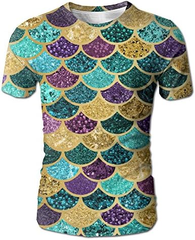 T-Shirts Glittering Scale Short Sleeve Shirt Cotton Men with Casual Crew Neck Sweaty and Breathable New Style for Fashion Summer Sports