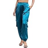 ZAFUL Womens Satin Joggers 2025 Boho Chic Cargo Jogger Pants High Waisted Stretch Silk Ankle Pants Slack Trousers