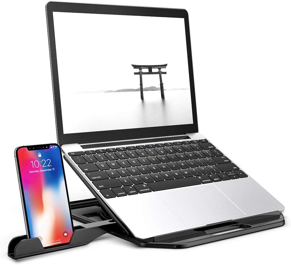 Laptop Stand, Foldable Portable and Ventilated Desktop Stand, Universal Lightweight and Ergonomic Adjustable Tray Stand, Compatible with laptops/Tablets (Black)