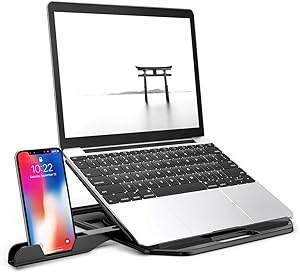 Laptop Stand, Foldable Portable and Ventilated Desktop Stand, Universal Lightweight and Ergonomic Adjustable Tray Stand, Compatible with laptops/Tablets (Black)