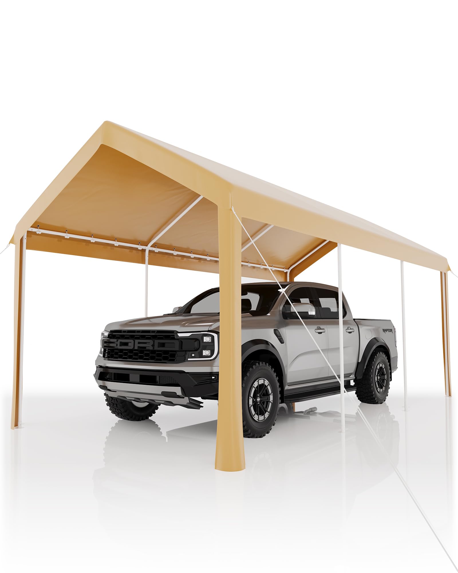 Photo 1 of Garvee 10x20 Heavy Duty Carport, Galvanized Steel Outdoor Car Canopy with UV-Resistant & Water-Resistant PE Cover, Portable Garage for SUV, Truck, Boat, Yellow