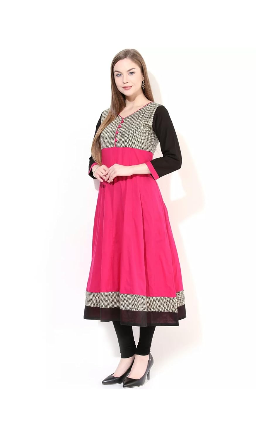 anjushree choice women's pink stitched cotton anarkali kurti
