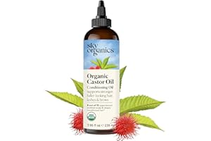 Sky Organics Castor Oil (237 ml) USDA Organic Castor Oil Cold Pressed, 100% Pure, Hexane Free Organic Castor Oil – Moisturizi