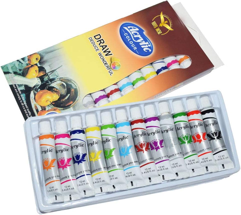 partysu Acrylic Paint Set Tube 12 x 12ml for Artists Perfect for Canvas Wood Ceramic Aluminum-plastic tube watercolor paint set