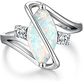 CiNily Silver Opal Ring White Fire Opal & Cubic Zirconia Sterling Silver Ring for Women