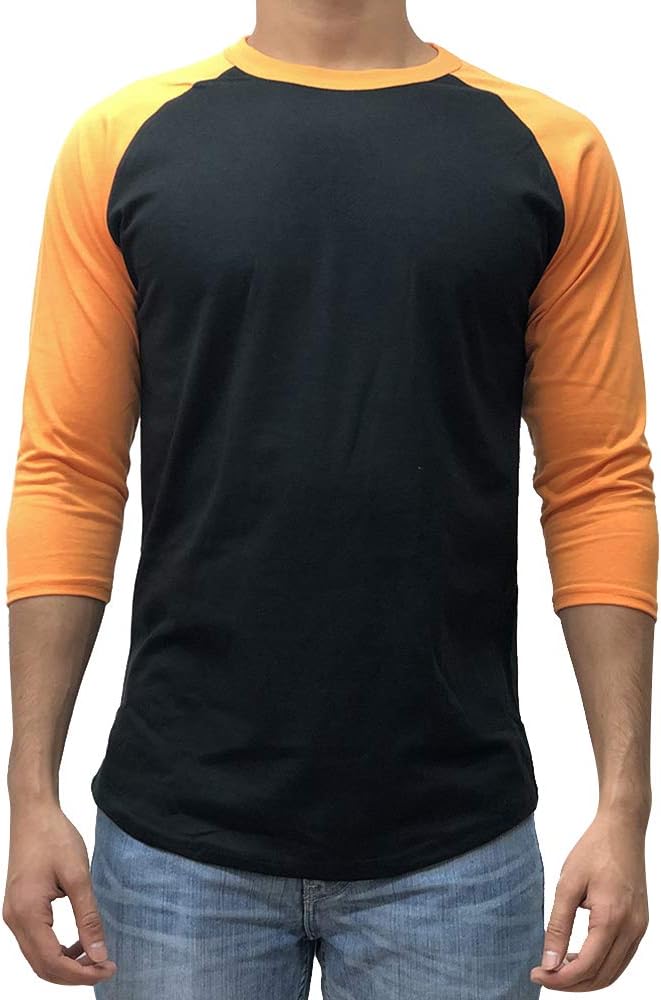 Men’s Plain Raglan Baseball Tee T-Shirt Unisex 3/4 Sleeve Casual Athletic Performance Jersey Shirt