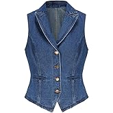 Ladyful Lapel Denim Vest for Women Sleeveless Business Work Jean Waistcoat Vest