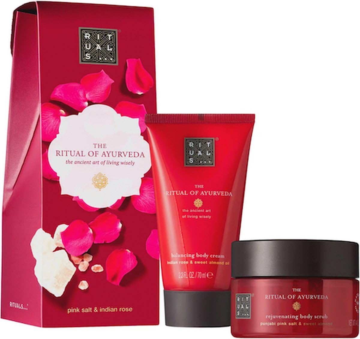 RITUALS Ayurveda Pink Salt Indian Rose Scrub 125g & Body Cream 70ml Mini Gift Set