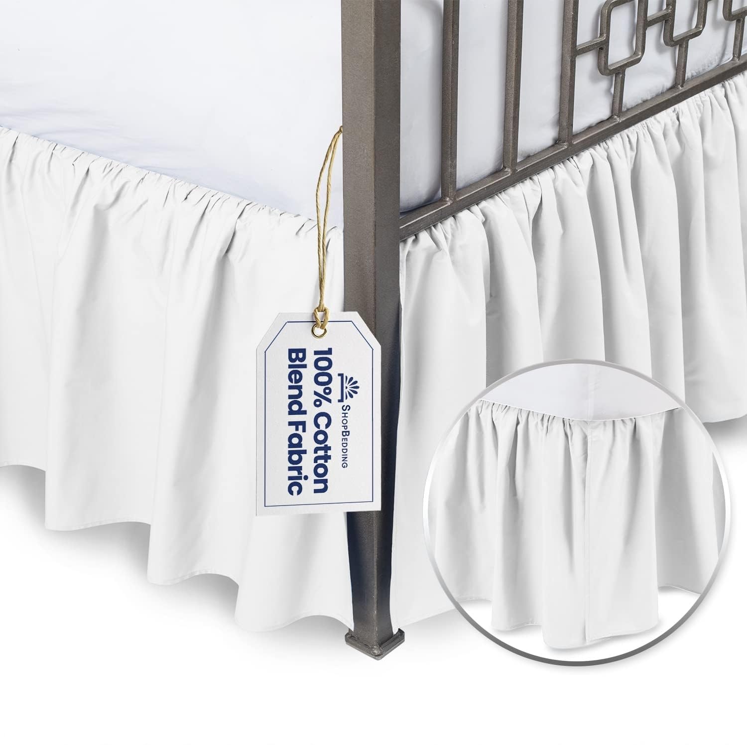 SHOPBEDDING White Bed Skirt Twin XL 18 inch Drop - with Split Corners - Cotton Blend Twin Ruffle Bed Skirt, Dust Ruffle for Extra Long Twin Size Bed, Dorm White Bedskirt, Machine Washable