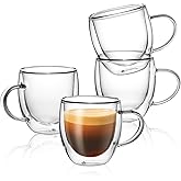 Sweese 5oz Double Wall Glass Espresso Cups Set of 4, Clear Glass Espresso Shot Cups Perfect for Cappuccino, Latte, Tea