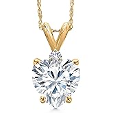 Gem Stone King 14K Yellow Gold White Moissanite and White Created Sapphire Pendant Necklace for Women | 1.84 Cttw | Gemstone Birthstone | Heart Shape 8MM | With 18 Inch Chain