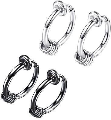 Amazon メンズ ノンホール フェイクピアスステンレス フープ男女兼用