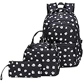goldwheat 3Pcs Dog Paw Printed Backpack Set With Lunch-Bag For Girls Elementary Students Bookbag School-bag