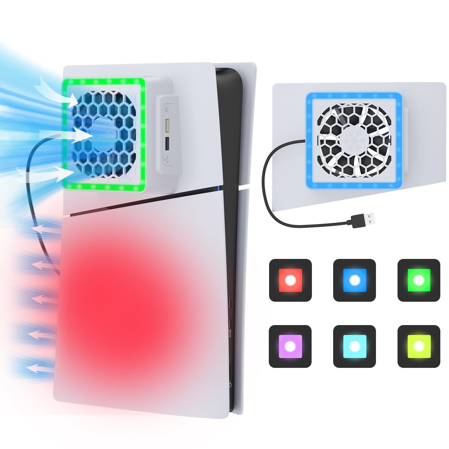 Photo 1 of Cooling Fan for PS5 Slim, with Adjustable Cooler Fan RGB LED Lights and 2 USB HUB for PS5 Slim Digital and Disc