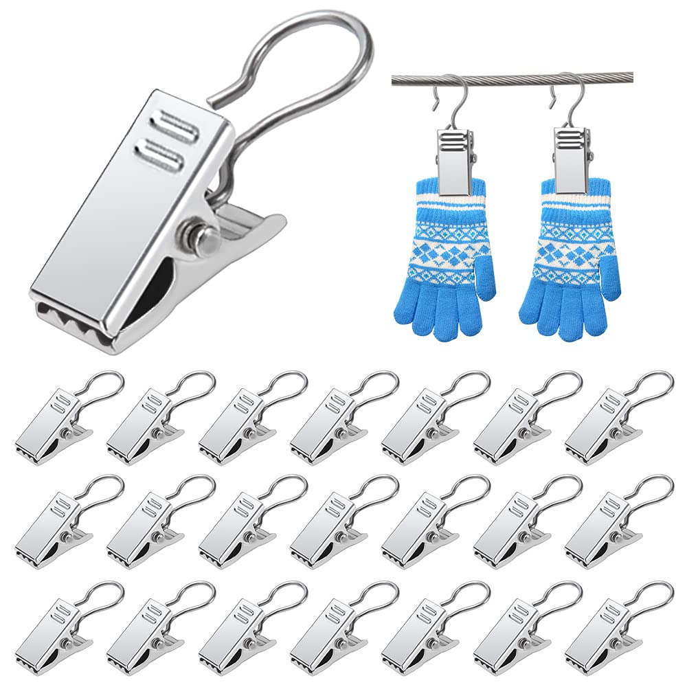 YIXISI 85 PCS Stainless Steel Curtain Hangers, Hooks with Curtain Clips, Light Hangers Wire Holders, for Bedroom, Bathroom, Home Decoration, Silver