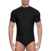 Landofgenie Mens Mock Neck Short Sleeve Onesie Solid One Piece Bodysuit Basic Romper Pajama Crotch Snaps