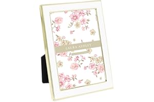 Laura Ashley 4x6 White Enamel Picture Frame, Gold Metal Edge with Easel, for Countertop, Counterspace, Tabletop Display, Bookshelf, Desk, Wall Décor, Photo Gallery