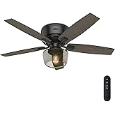 Hunter Bennett Indoor Low Profile Ceiling Fan with LED Light and Remote Control