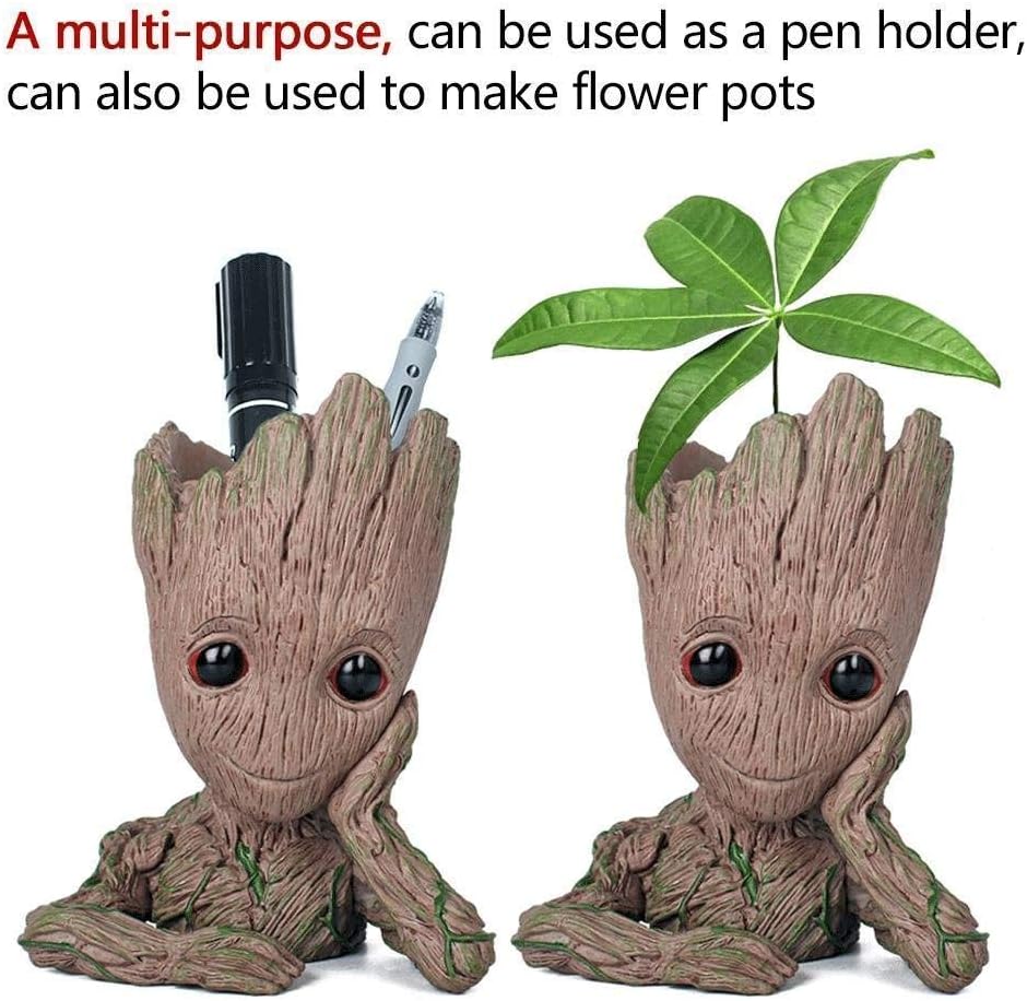 Groot Flower Pot Figurine Planter Large Aquarium Decoration Wooden Pen Flower Holder Pot for Kids Girls Women (A3) - Image 4