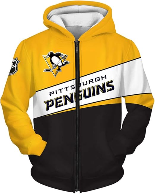 NHL Hoodie, Pittsburgh Penguins Sweatshirt, Zipper Hoodie, Long Sleeve, Tshirt, Men's Field