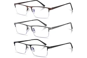 Anourney 3-Pack Reading Glasses for Men, Lightweight Metal Half Frame Blue Light Blocking Computer Readers, Stylish Filter UV Ray/Computer Glare with Spring Hinge Eyeglasses(3PCS Mix Color,+1.25)