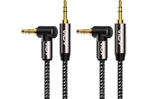 VIOY Aux Cable 1FT(2PACK)，3.5mm Male to Male Audio Stereo Auxiliary Cable 90 Degree Right Angle, 1/8 Braided Cord for Car Compatible with Headphone, Car Stereo, Speaker, Echo & More……