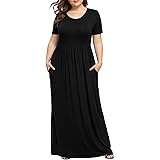 LONGYUAN Women's Plus Size Casual Dresses Short Sleeve Maxi Dress XL-6XL with Pockets