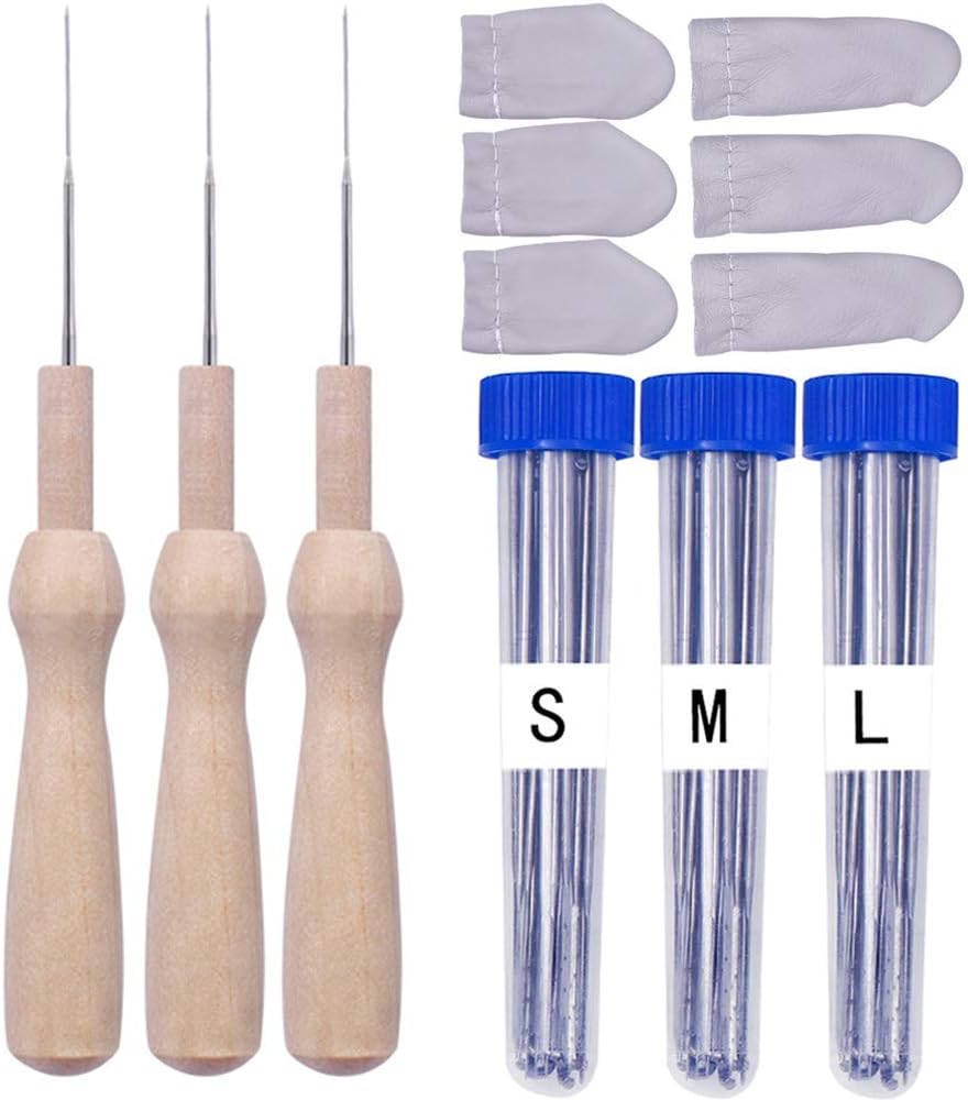 102 Pcs Felting Needles Kit, 3 Sizes Wool Felting Needles, with 3 Pcs Wooden Handle Holder, 3 Pcs Clear Bottles and 6 Pcs Finger Cot for Needle Felting Starter