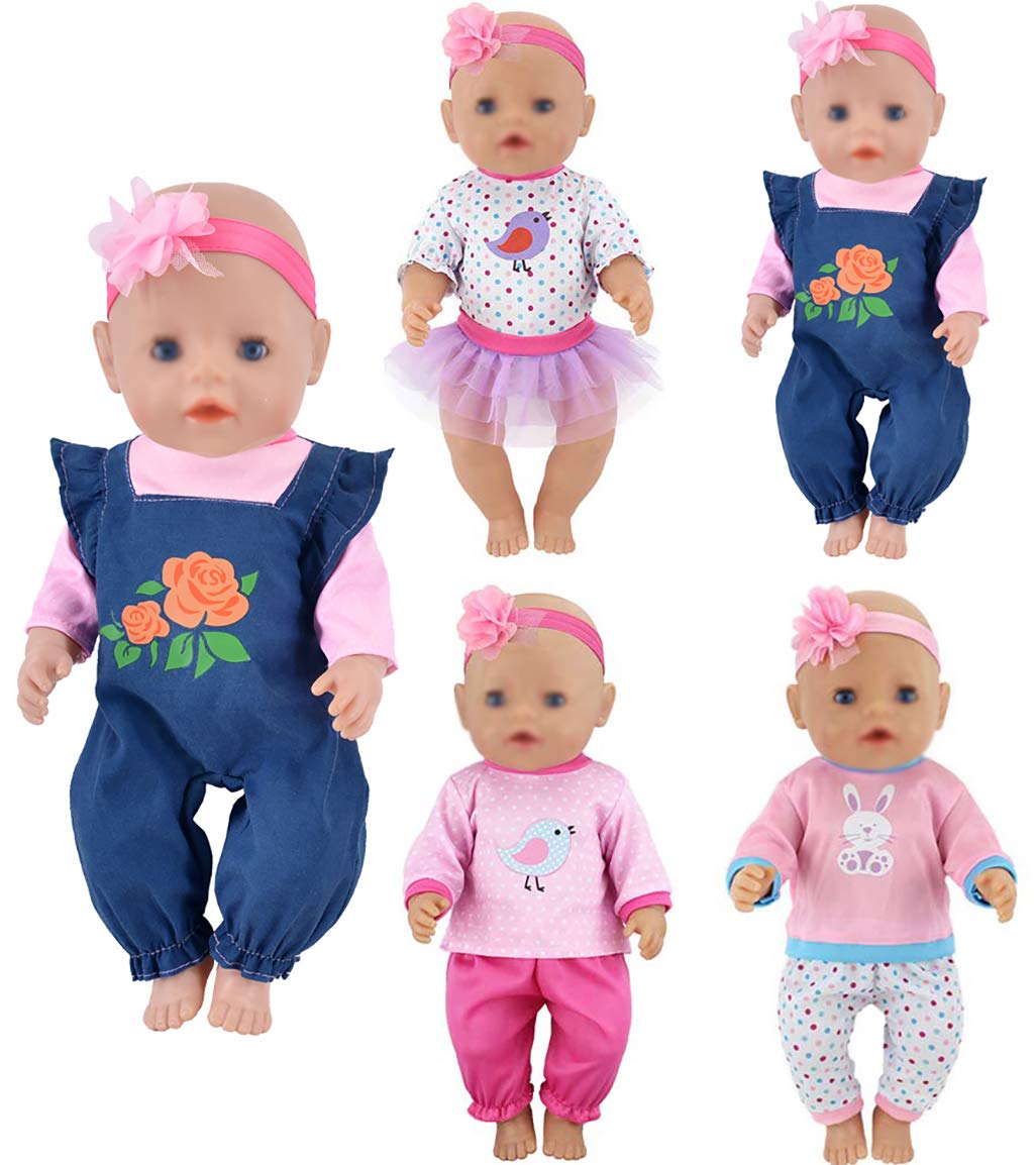 ebuddy Doll Clothes 4 Sets Includes Jeans Tops Trousers Headband Skirt for 43 cm Newborn Baby Dolls / 15 Inch Doll