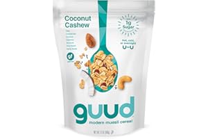 EVOKE GUUD Coconut Cashew Muesli Cereal, 12 Ounce, Gluten Free, Oats, Cranberries, Coconut, Cashews, Almonds, Chia Seeds, Hemp Seeds, Vegan, Non-GMO Certified, Kosher