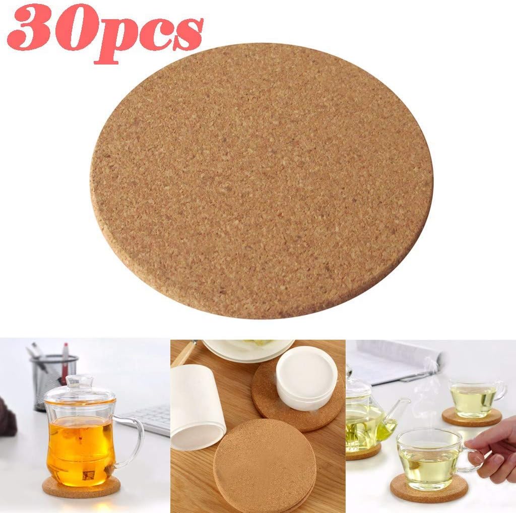 Diadia Wristband Cork Coasters Drink Absorbent Coasters 90mm Reusable Cup Mat Round Drink Coaster for Home Restaurant Office and Bar,30 Pieces