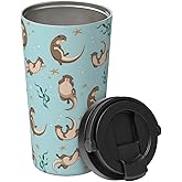 bassyil Sea Otter 17oz Insulated Coffee Mug with Flip Lid Handle Sea Animal Stainless Steel Insulated Travel Tumbler Spill Proof Gifts for Otter Lovers