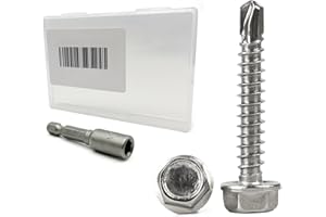 Allkeen 304 Stainless Steel Self Drilling Sheet Metal Screws #8 x 1, 100 PCS, Socket Bit Included