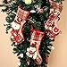 OurWarm Christmas Stockings, 3 Pcs 18 Inch Large Burlap Plaid Xmas Stockings with 3D Classic Snowflake Santa Snowman Reindeer Pattern Family Pack Stockings for Xmas Holiday Party Decorations