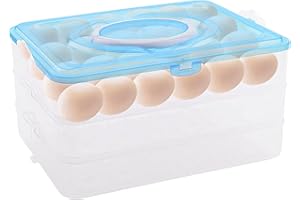 JOIKIT 3-Layer Blue Egg Holder, 72 Eggs Deviled Egg Tray with Lid, Stackable Deviled Egg Carrier, Portable Egg Container with